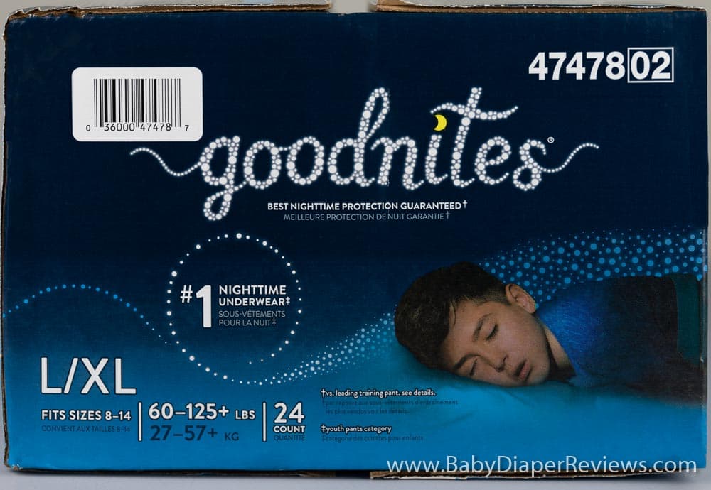 Detail view of Goodnites Boys diapers box