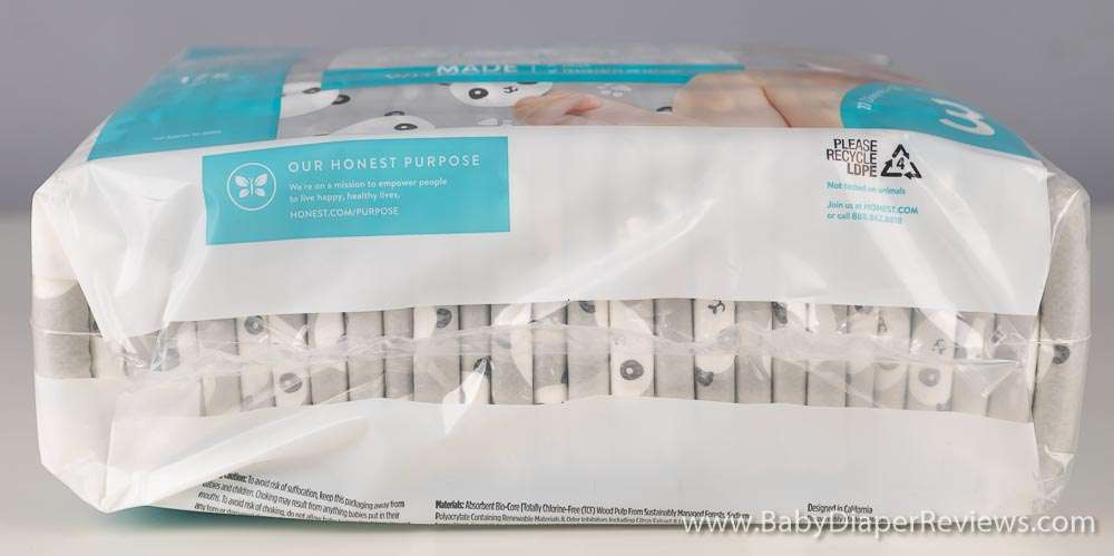 Side view of package showing folded diaper thickness