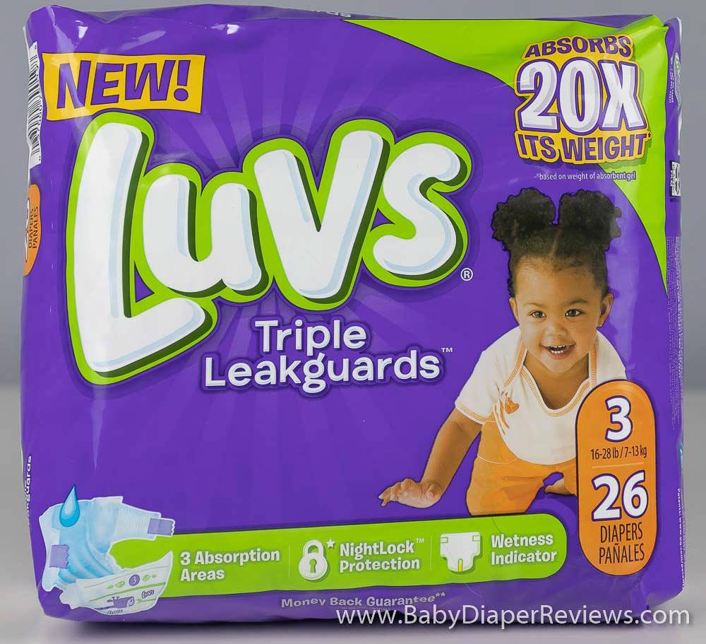 Close up view of Luvs Triple Leakguards size three diapers