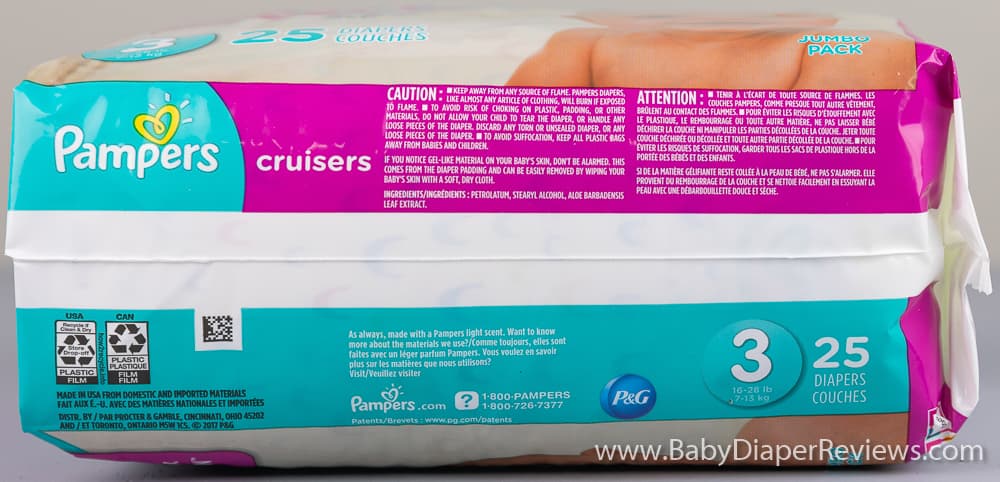 Pampers Cruisers diapers with size information