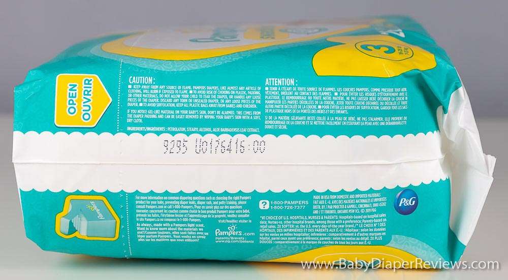 Left side showing contact information for Pampers