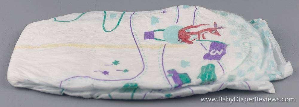 Folded side view of diaper showing thickness