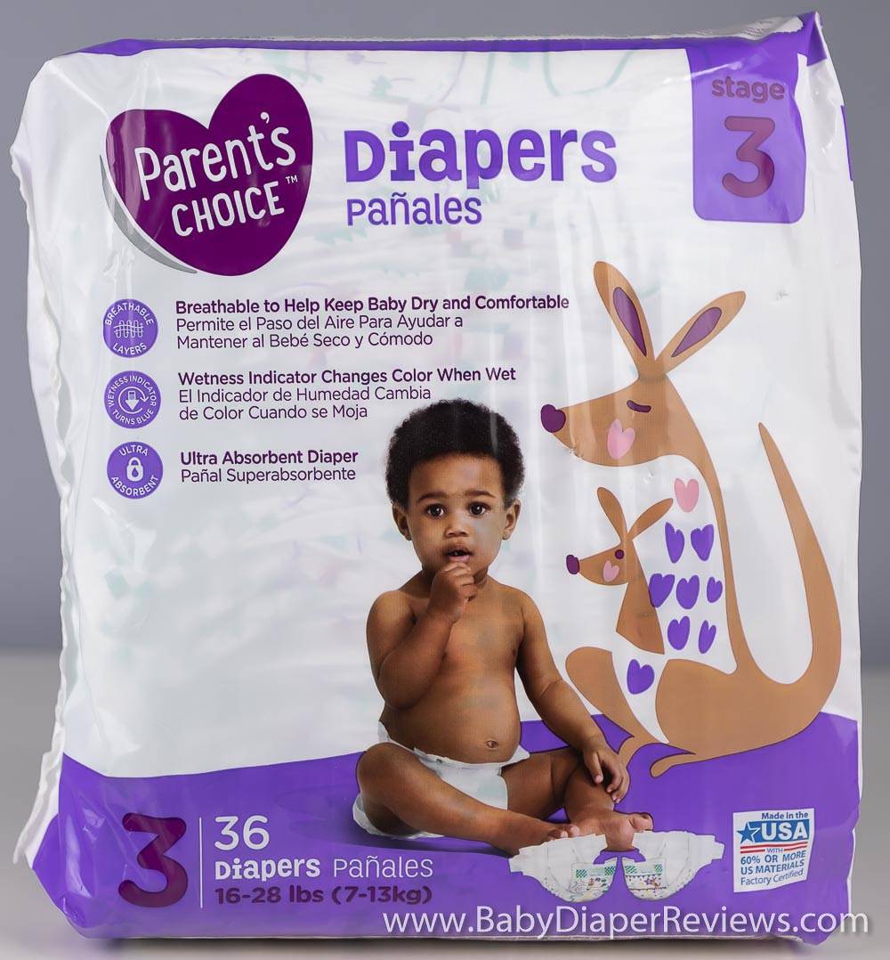 Back of Parents Choice diaper package