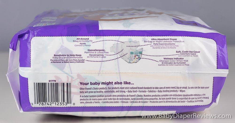 Side of Parents Choice Diapers with UPC code