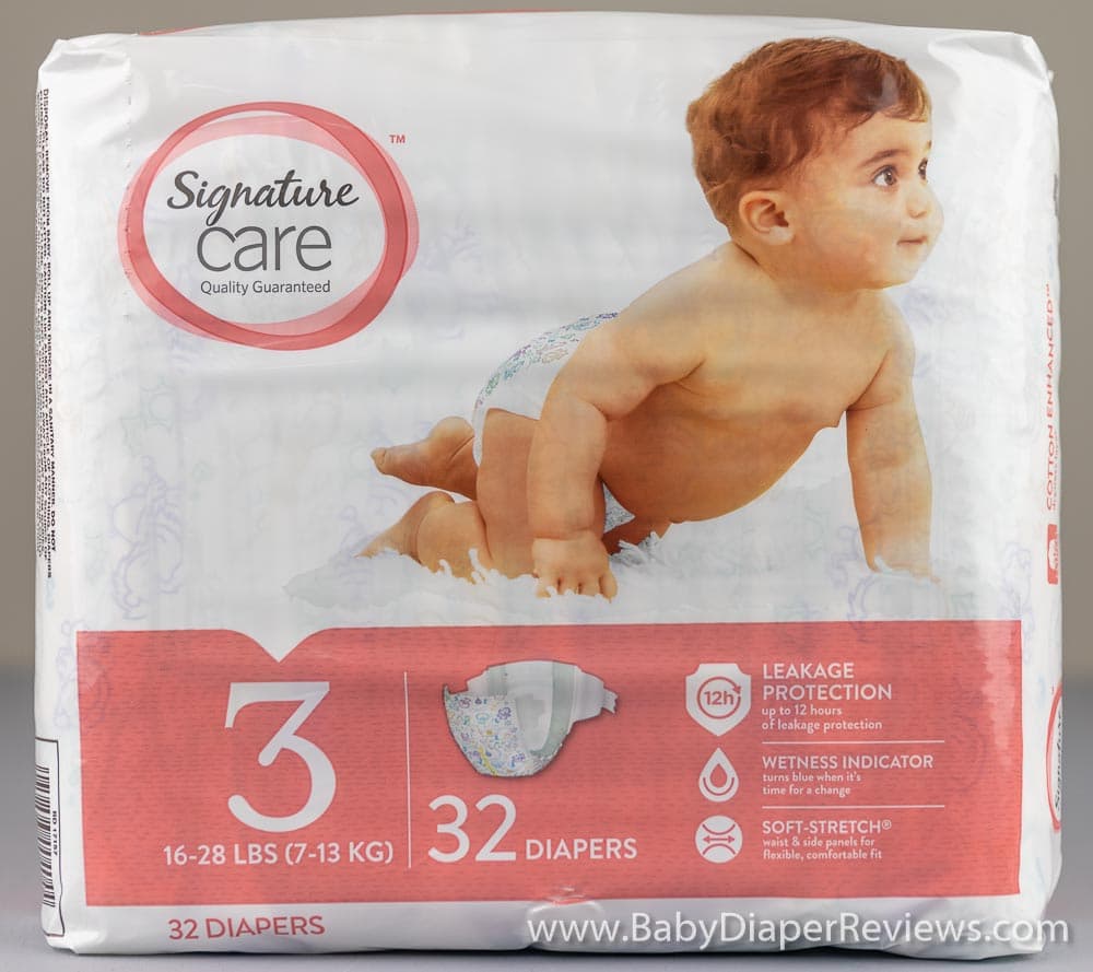 Close up view of Signature Care size three diapers