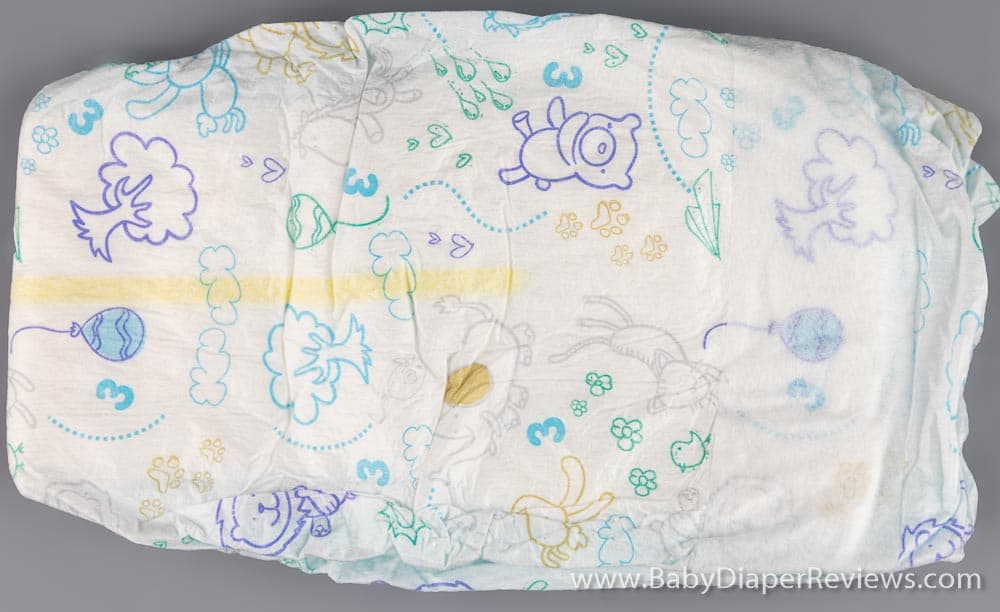 Folded front view of diaper with animal detail