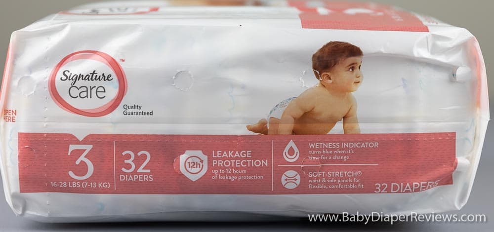 Side view of diaper with size information