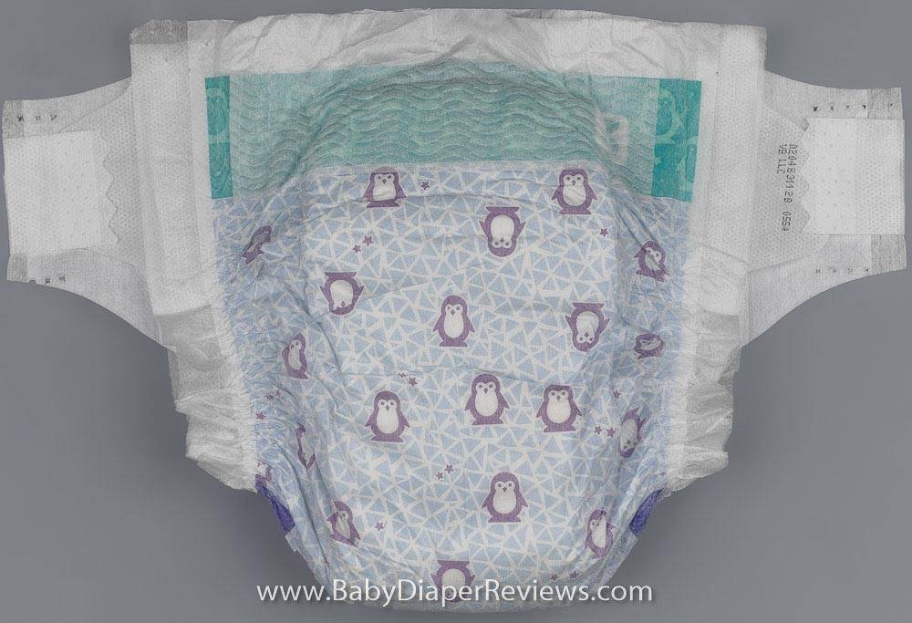 Simple Truth front folded diaper with purple penguins